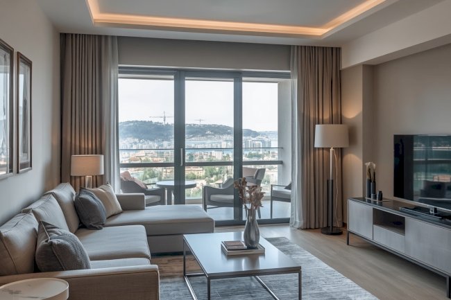 Fully furnished 2+1 residence apartment for rent on a high floor with Bosphorus view.